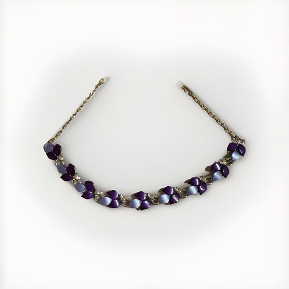 Vintage MCM Necklace Thermoset Purple Lavender Gold Tone Autumn 16" - Picture 1 of 6